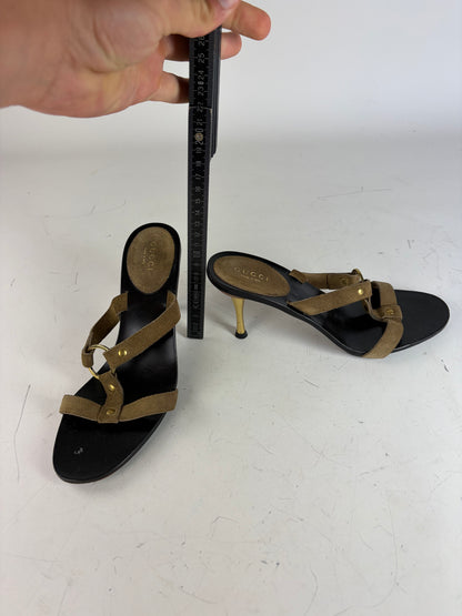 Vintage Gucci Suede Leather Heeled Sandals Brown Black EU37.5