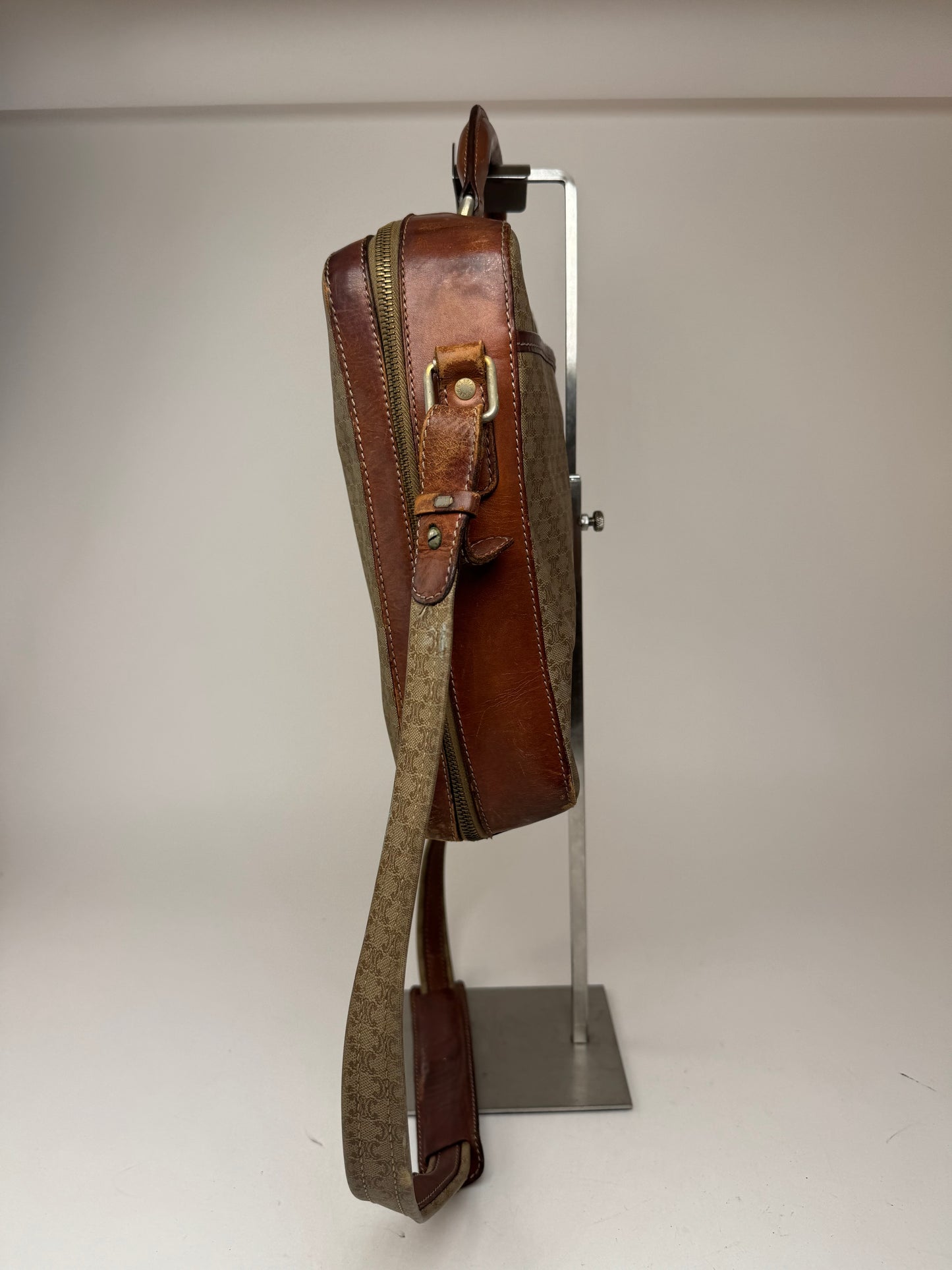 Vintage Celine Paris 2Way leather Triomphe Bag beige