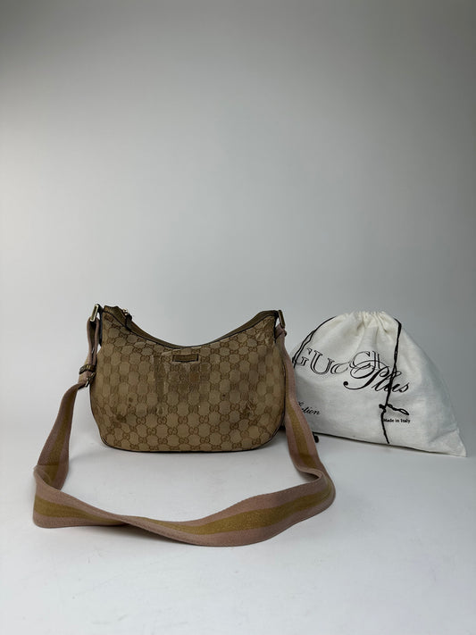 Vintage Gucci Croissant Canvas Monogram Multiway Bag Gold Beige