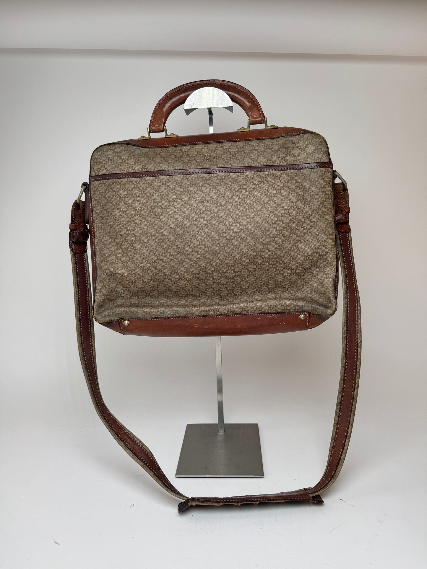 Vintage Celine Paris 2Way leather Triomphe Bag beige