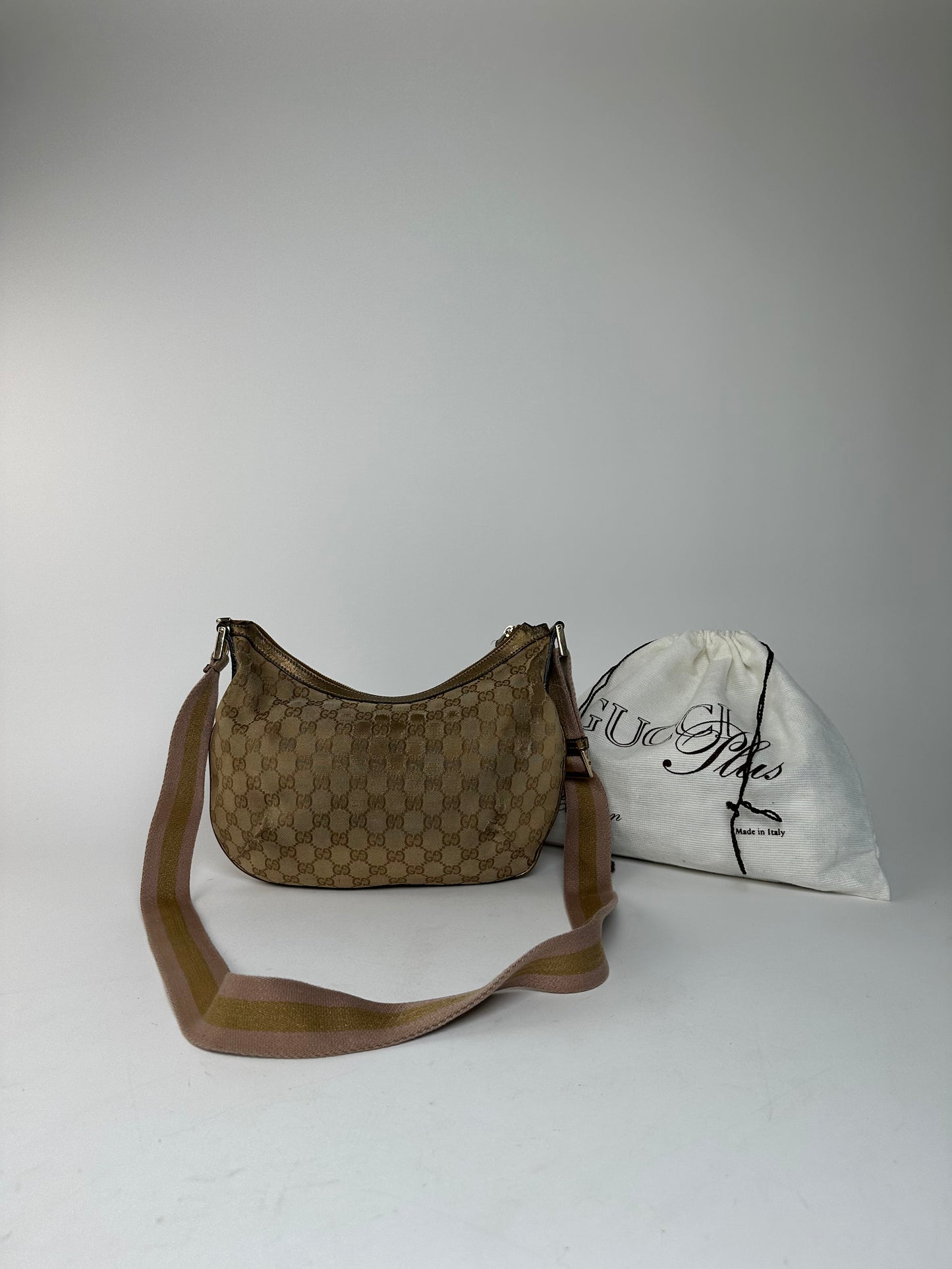 Vintage Gucci Croissant Canvas Monogram Multiway Bag Gold Beige