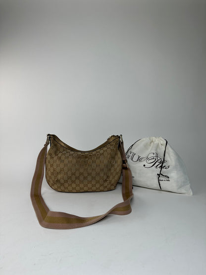 Vintage Gucci Croissant Canvas Monogram Multiway Bag Gold Beige