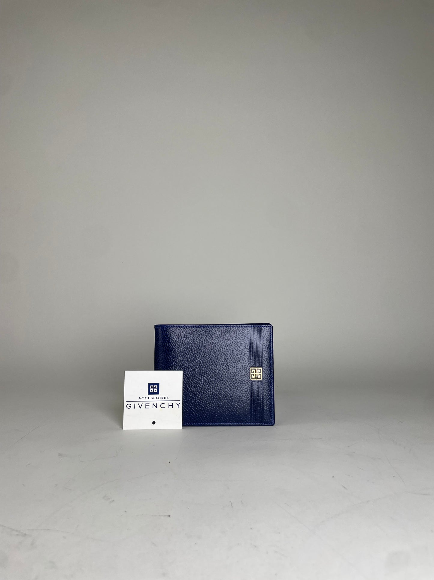 Vintage Givenchy Pebbled Leather Wallet Navy Gold