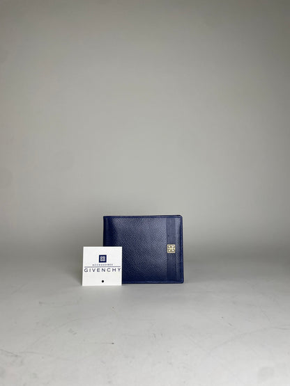 Vintage Givenchy Pebbled Leather Wallet Navy Gold