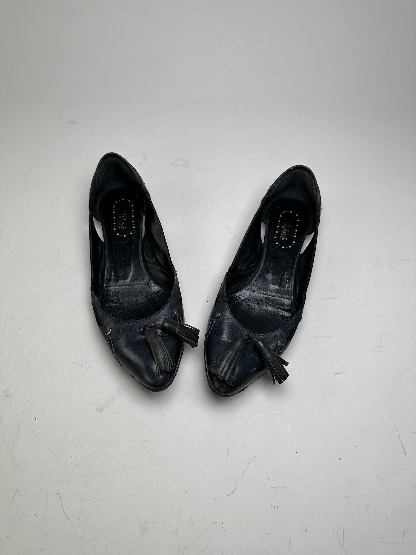 Vintage Chloe Leather Flats Black Gold EU36.5