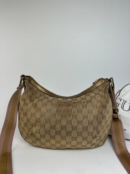 Vintage Gucci Croissant Canvas Monogram Multiway Bag Gold Beige