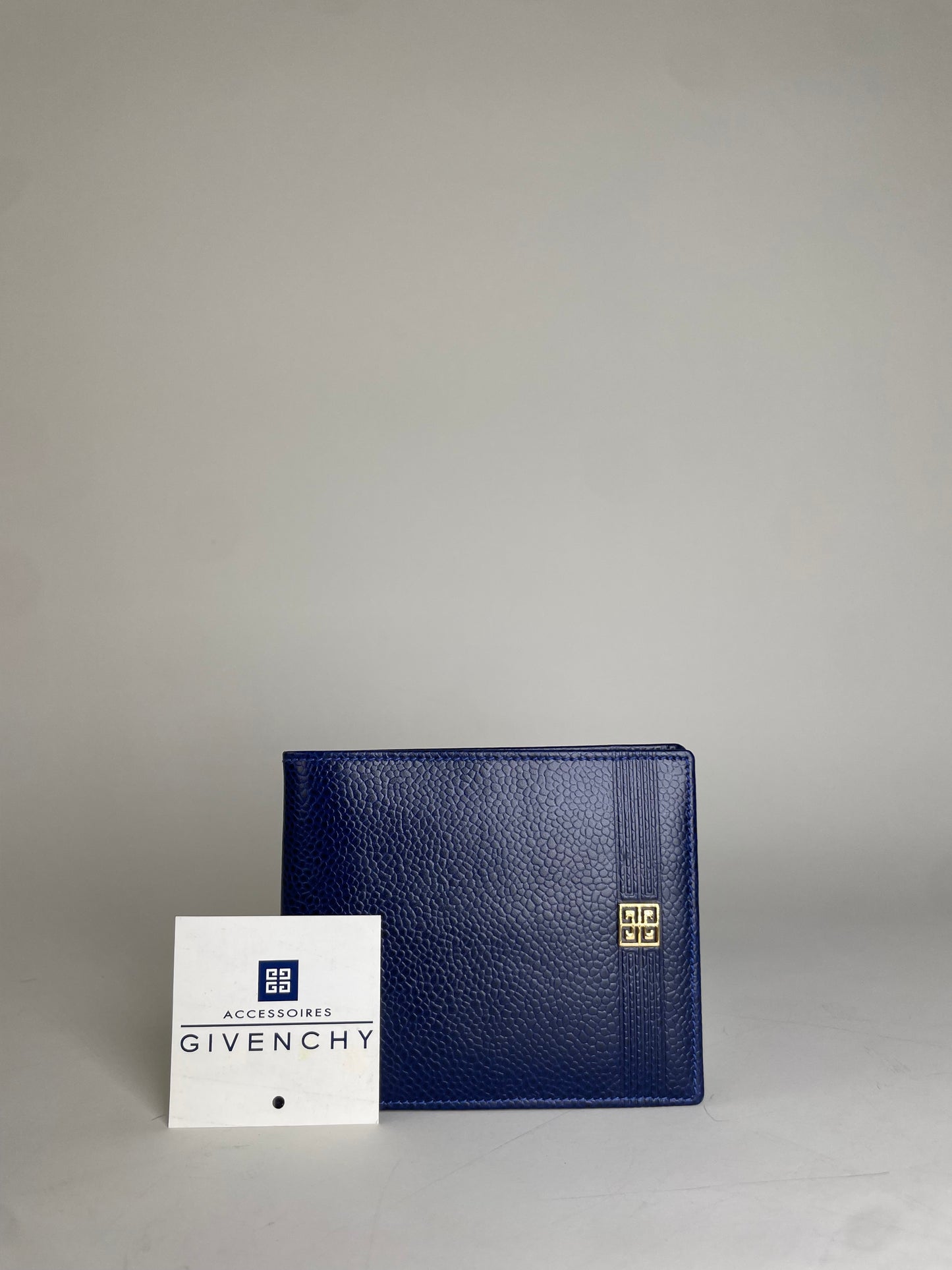 Vintage Givenchy Pebbled Leather Wallet Navy Gold