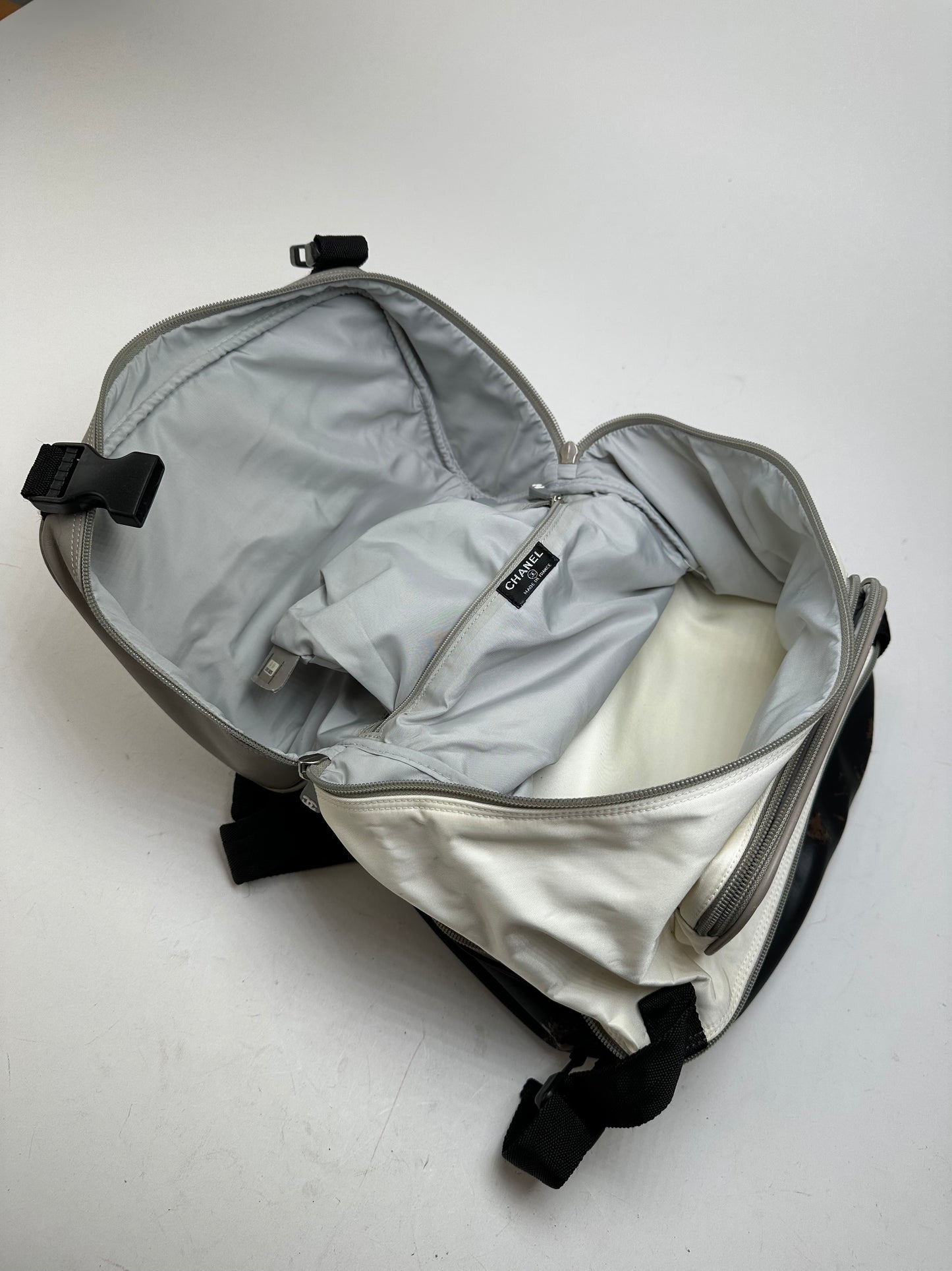 Vintage CHANEL Backpack Nylon Cream Black
