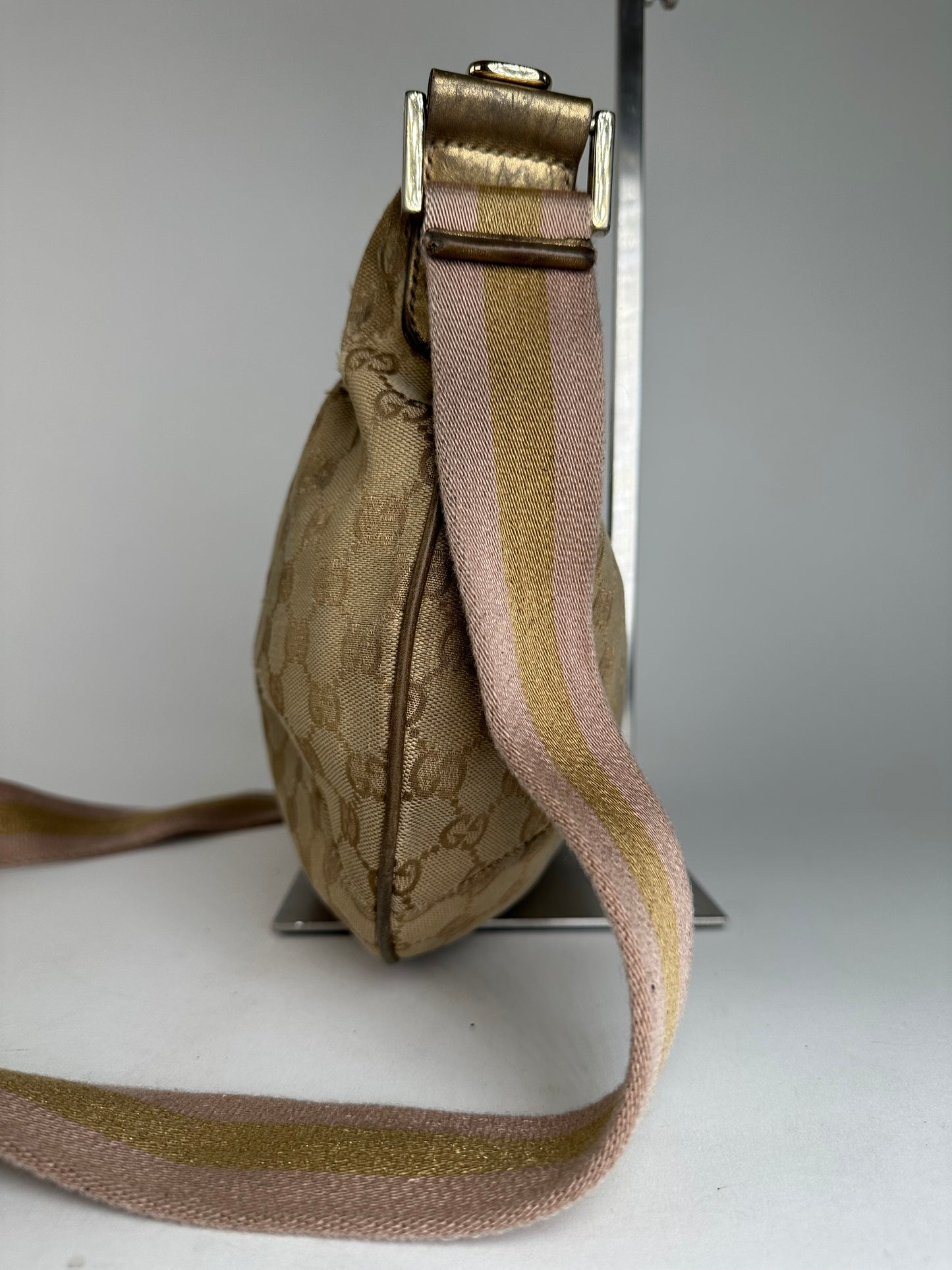 Vintage Gucci Croissant Canvas Monogram Multiway Bag Gold Beige