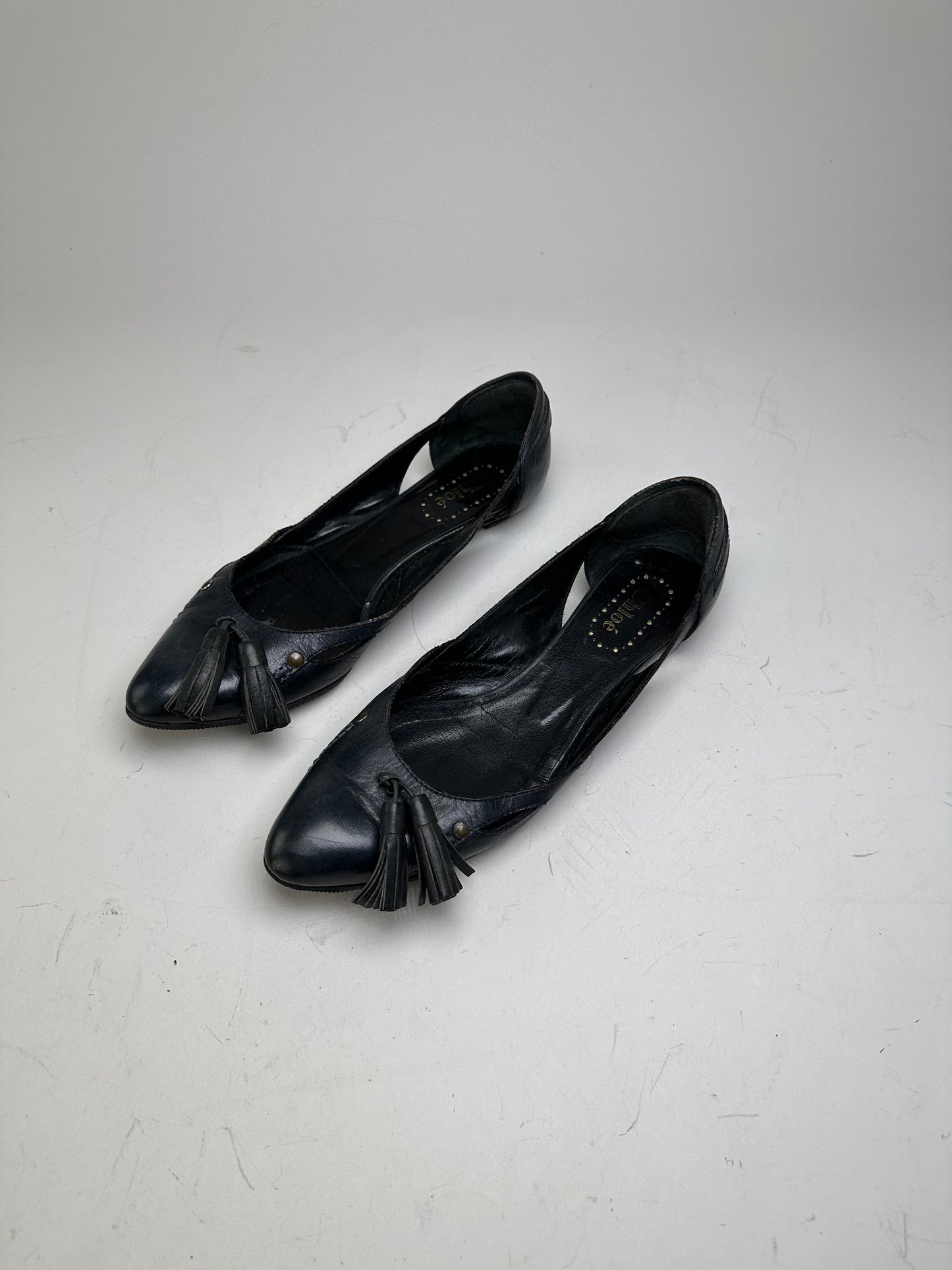 Vintage Chloe Leather Flats Black Gold EU36.5