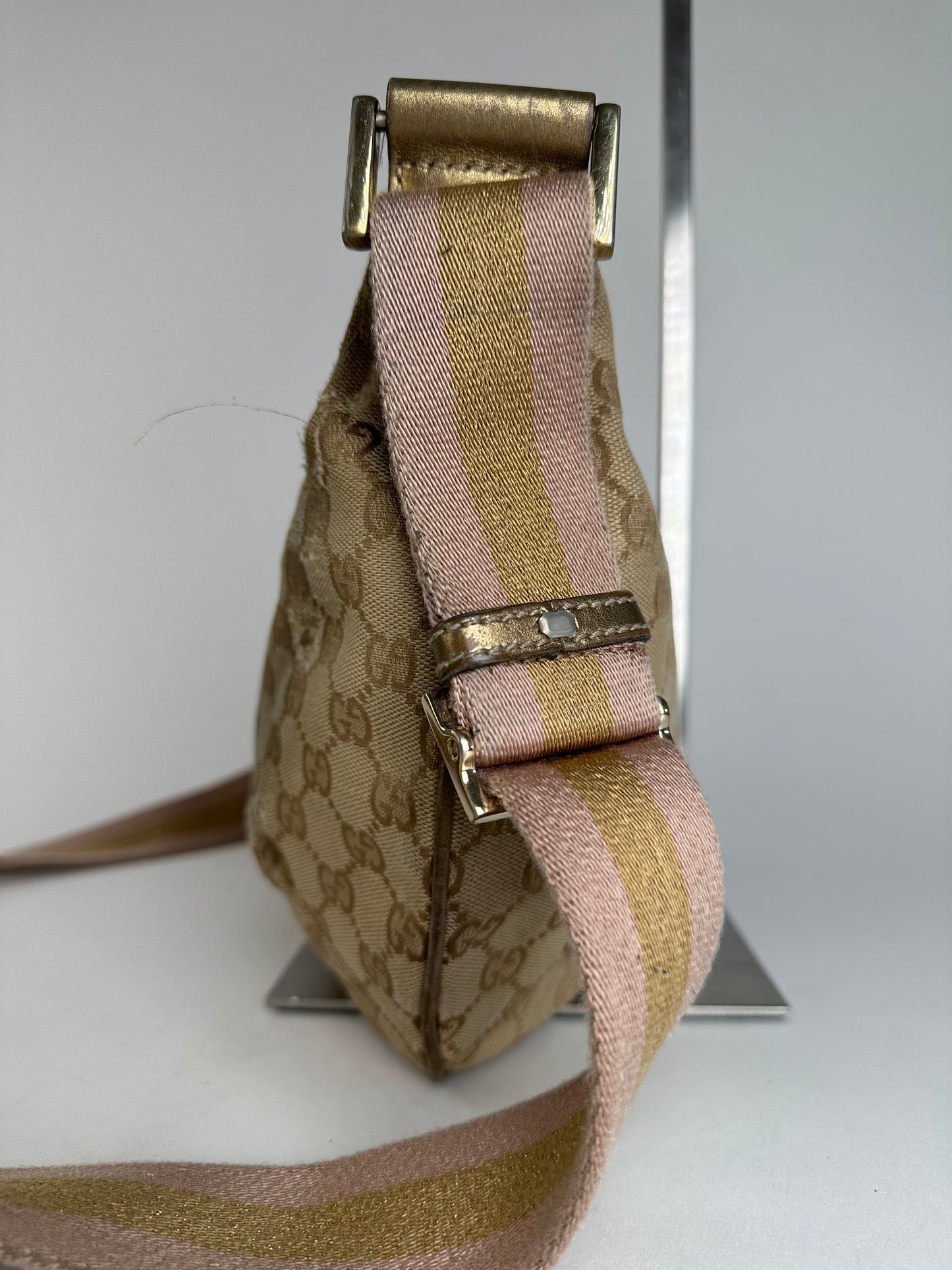 Vintage Gucci Croissant Canvas Monogram Multiway Bag Gold Beige