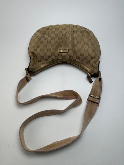 Vintage Gucci Croissant Canvas Monogram Multiway Bag Gold Beige