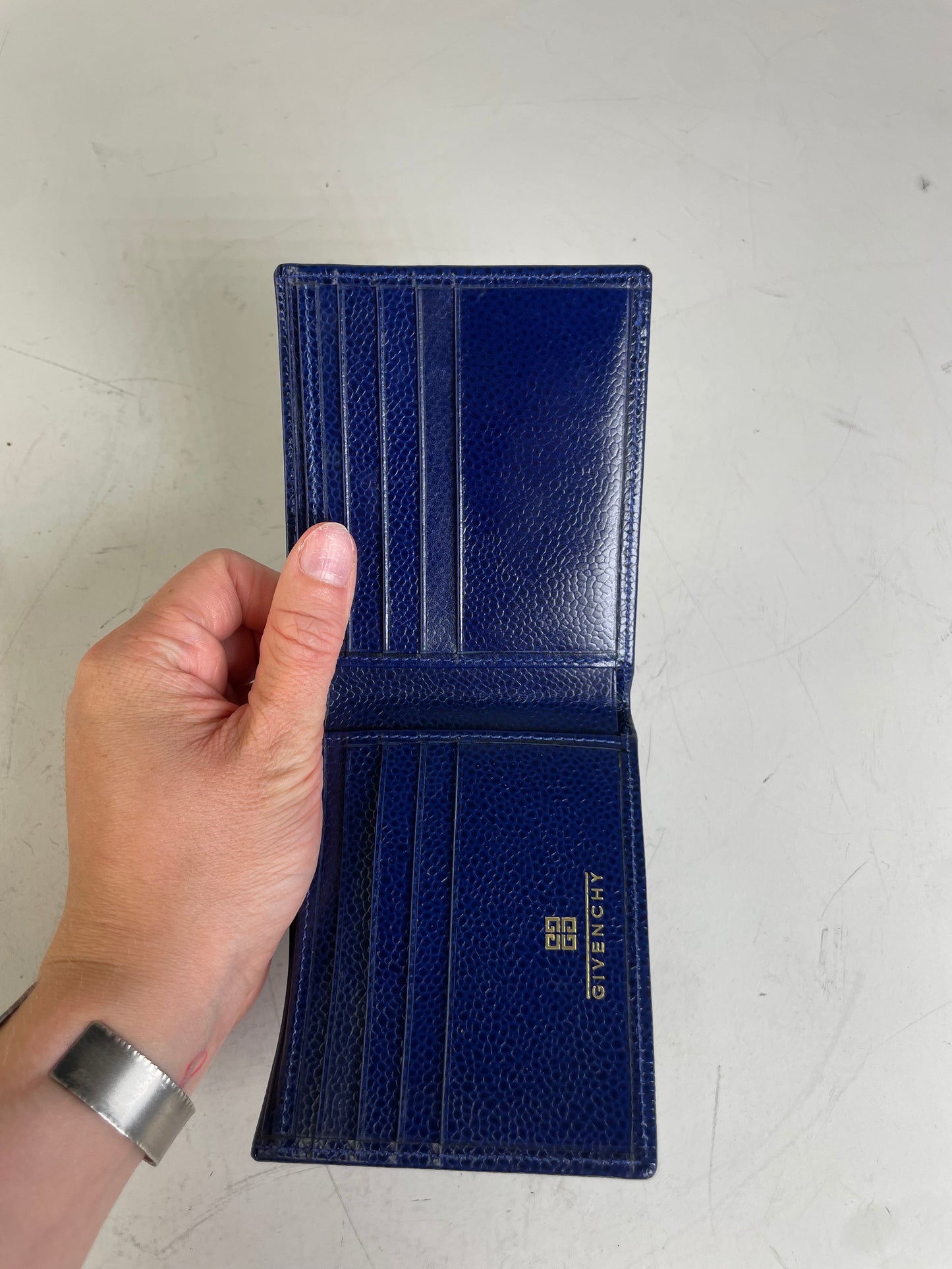 Vintage Givenchy Pebbled Leather Wallet Navy Gold