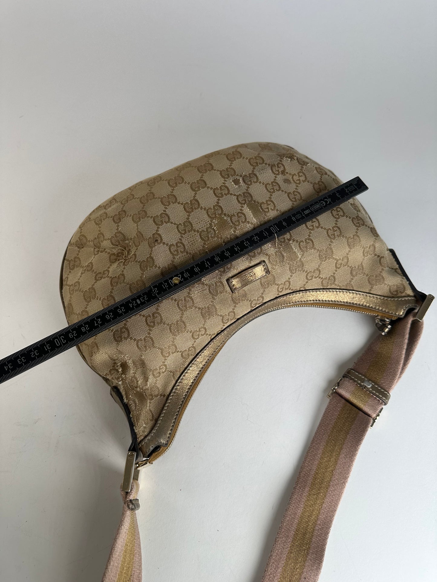 Vintage Gucci Croissant Canvas Monogram Multiway Bag Gold Beige