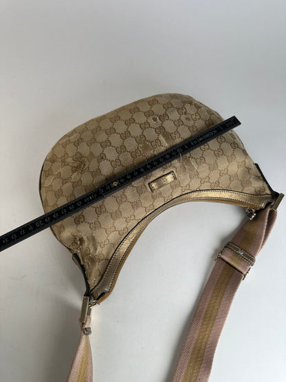 Vintage Gucci Croissant Canvas Monogram Multiway Bag Gold Beige