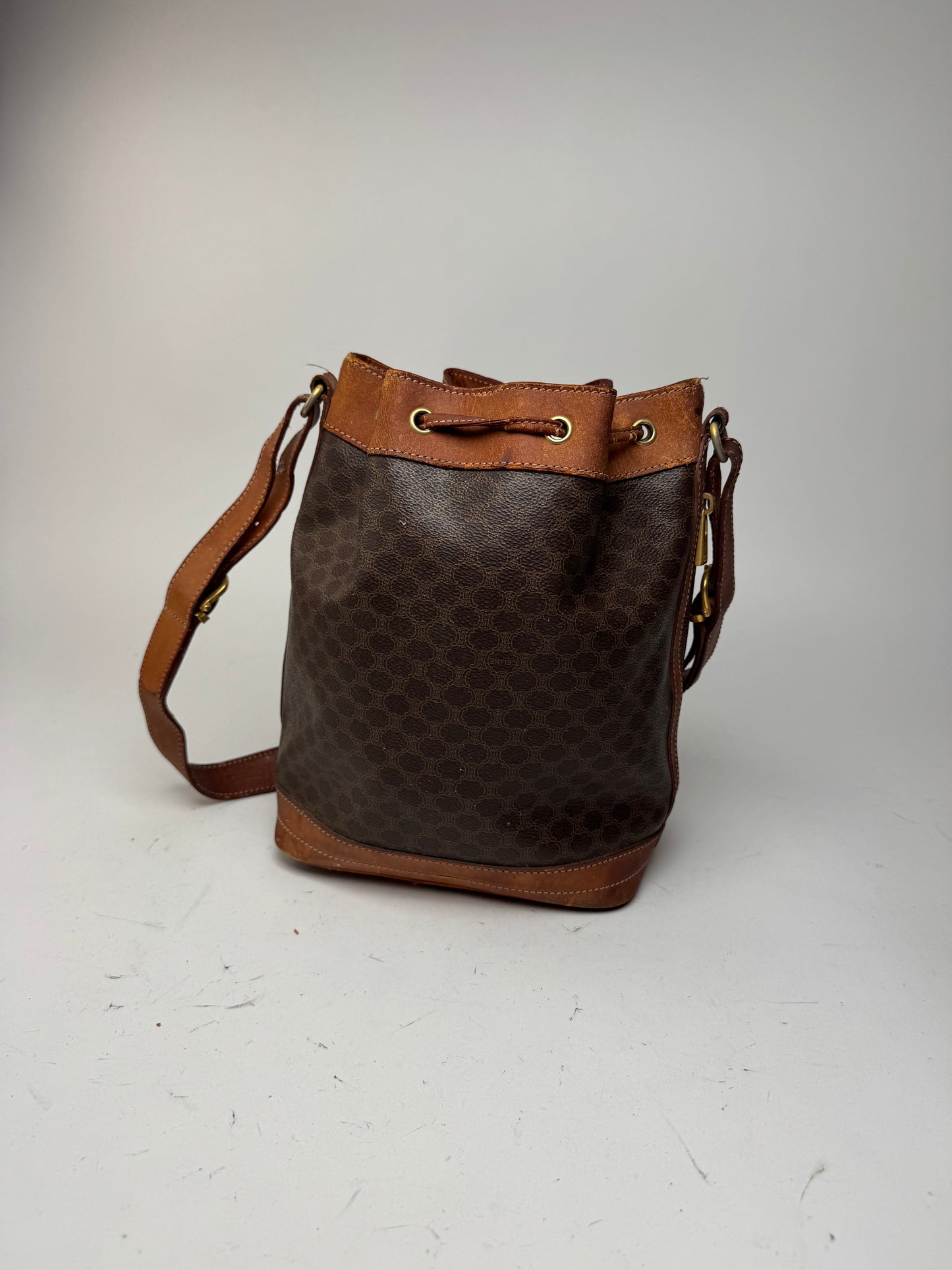 Sac Céline vintage en cuir monogrammé SAC Seau marron