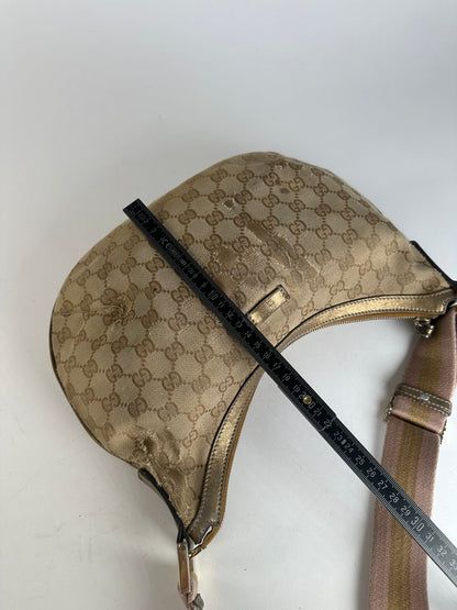 Vintage Gucci Croissant Canvas Monogram Multiway Bag Gold Beige