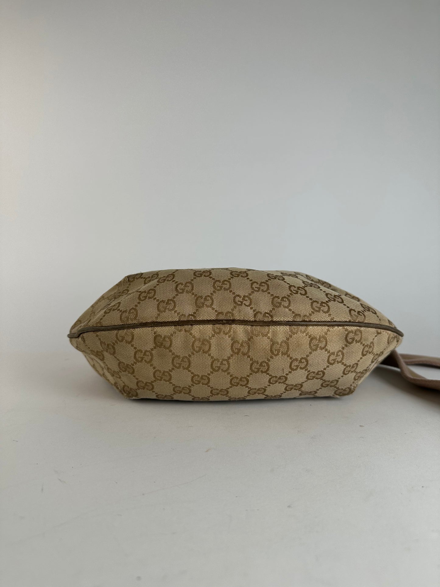 Vintage Gucci Croissant Canvas Monogram Multiway Bag Gold Beige