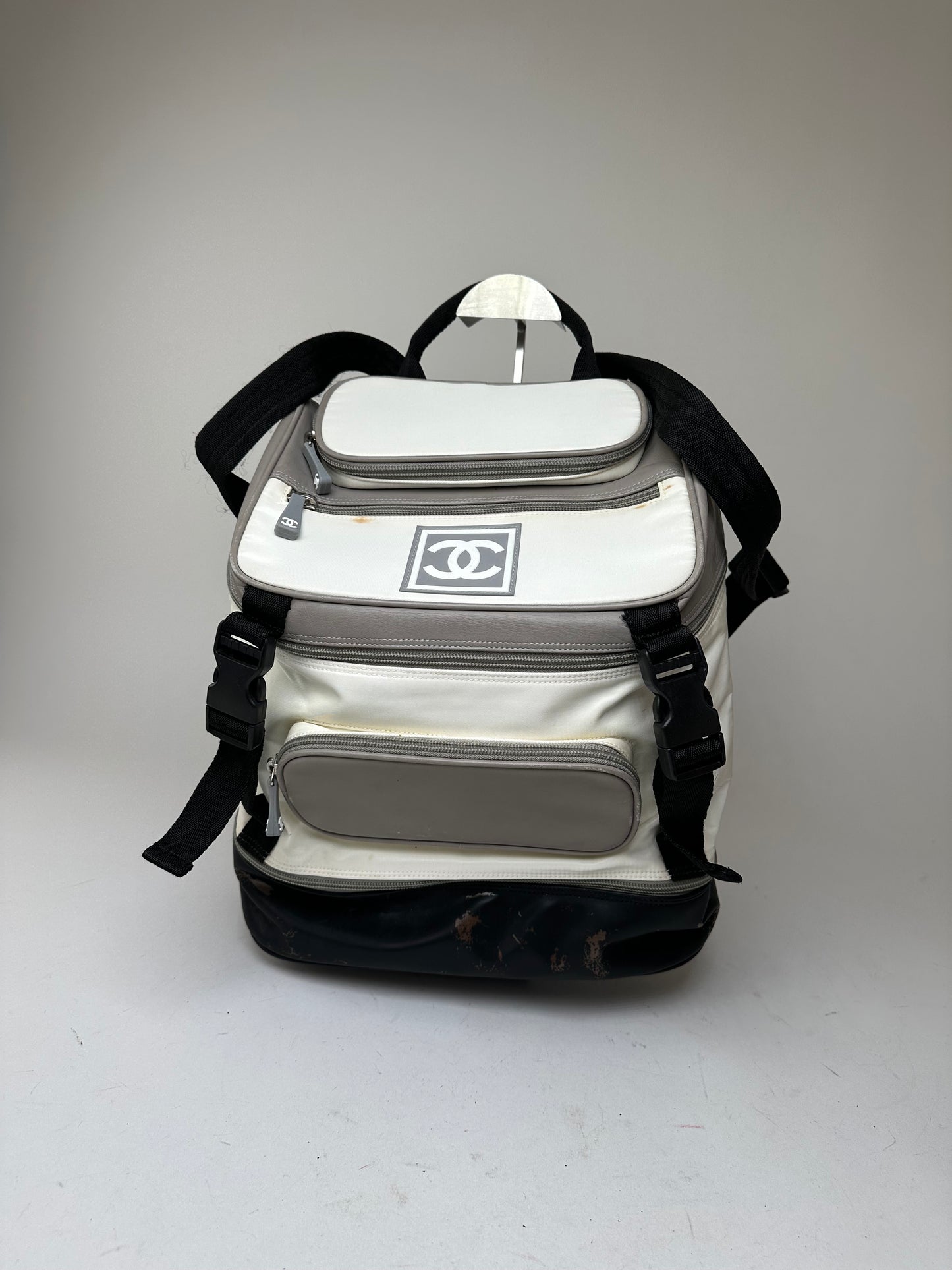 Vintage CHANEL Backpack Nylon Cream Black