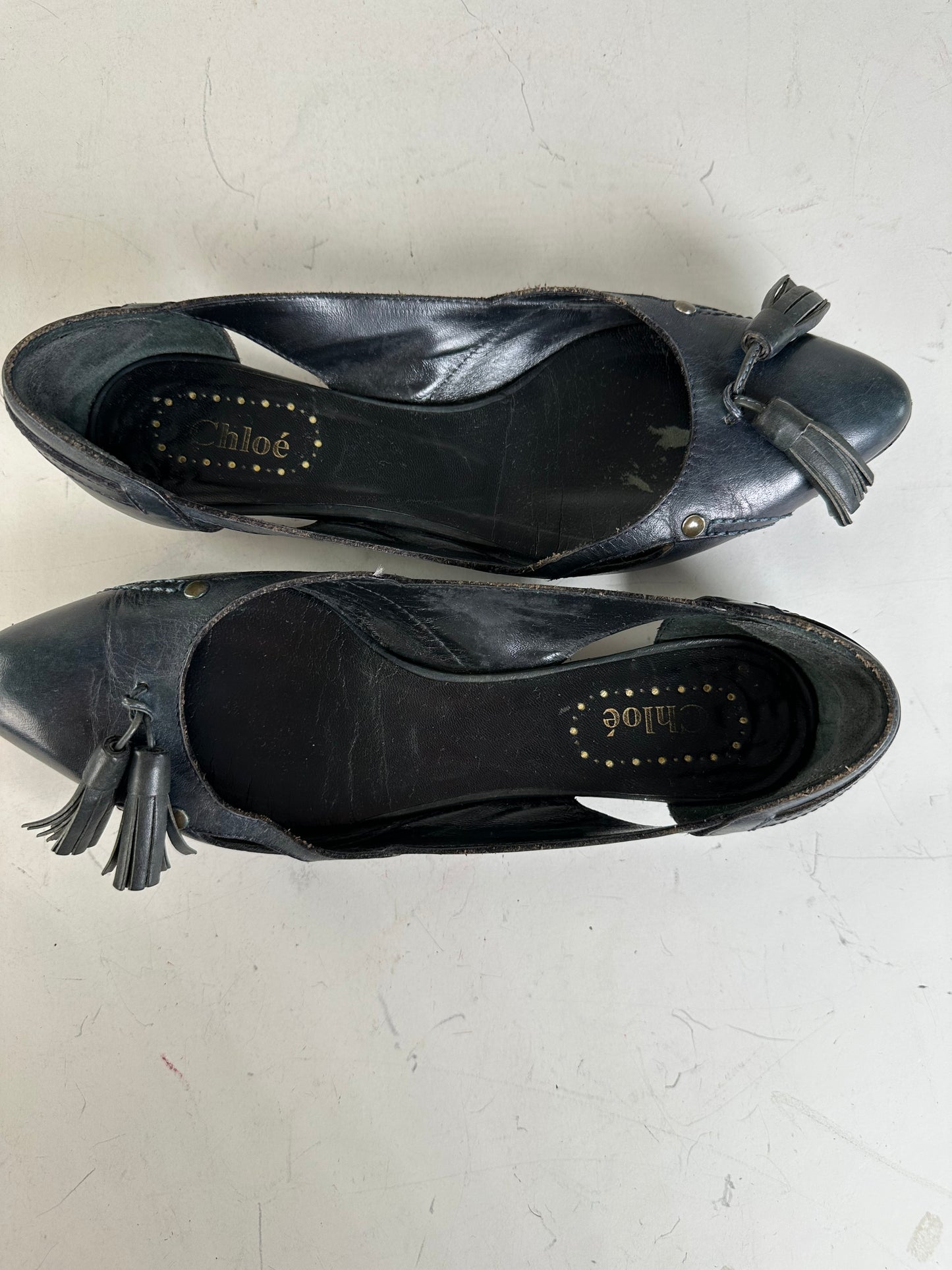 Vintage Chloe Leather Flats Black Gold EU36.5