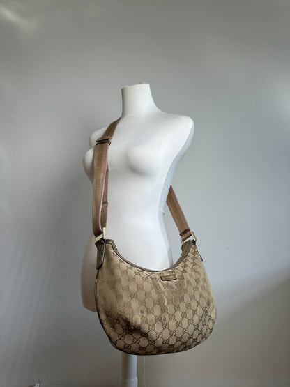 Vintage Gucci Croissant Canvas Monogram Multiway Bag Gold Beige