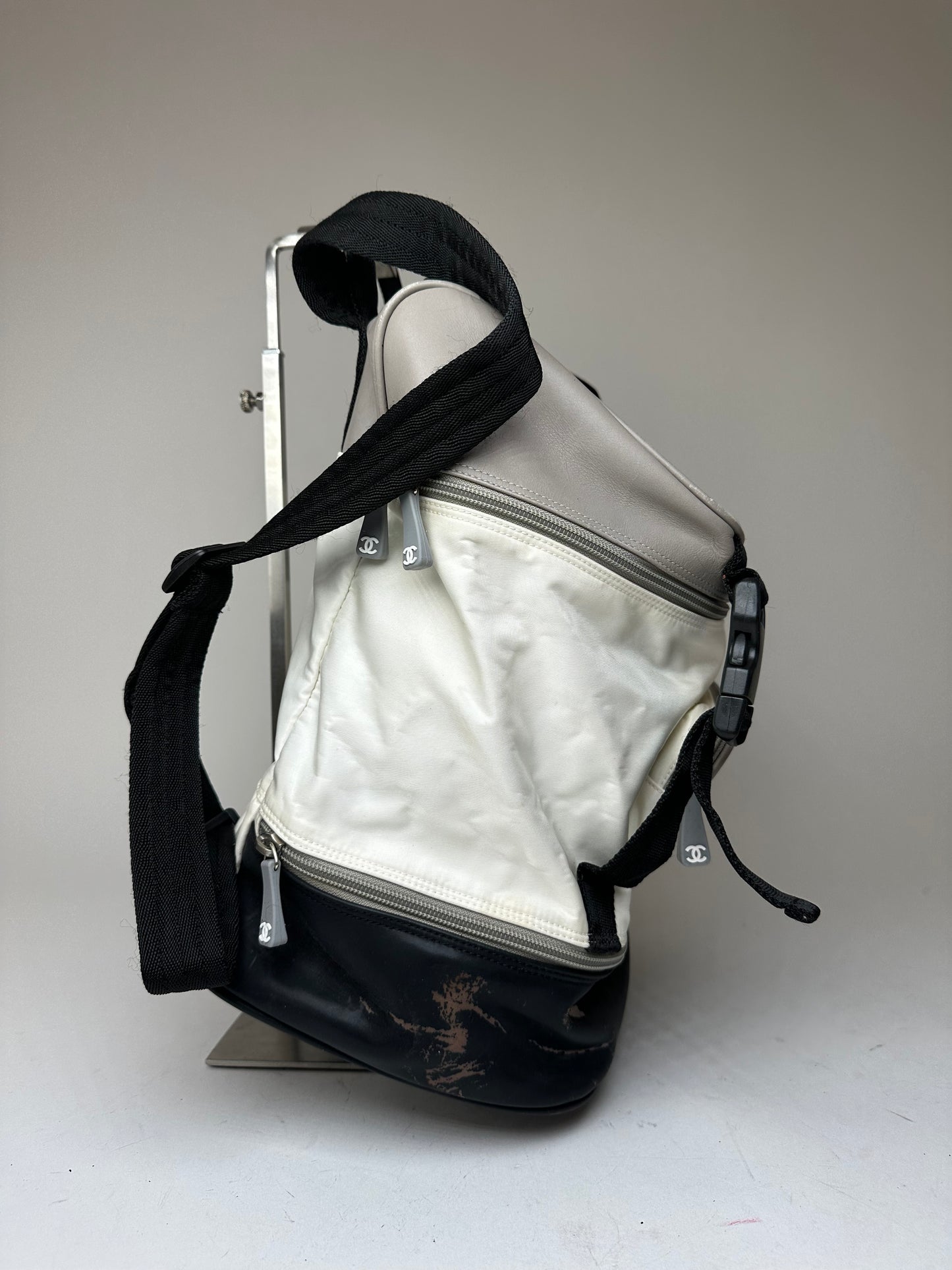 Vintage CHANEL Backpack Nylon Cream Black