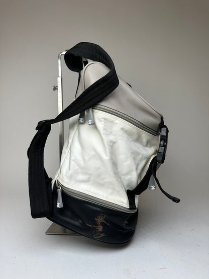 Vintage CHANEL Backpack Nylon Cream Black