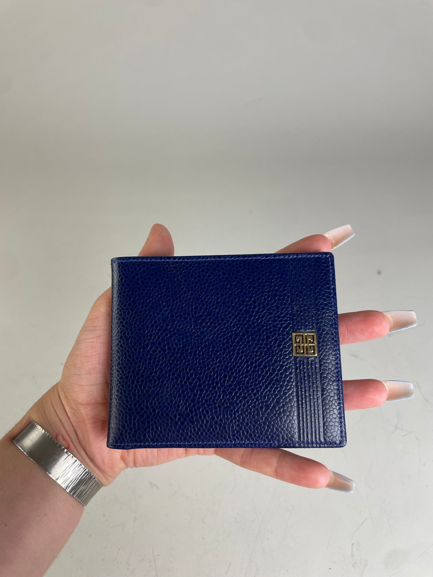Vintage Givenchy Pebbled Leather Wallet Navy Gold