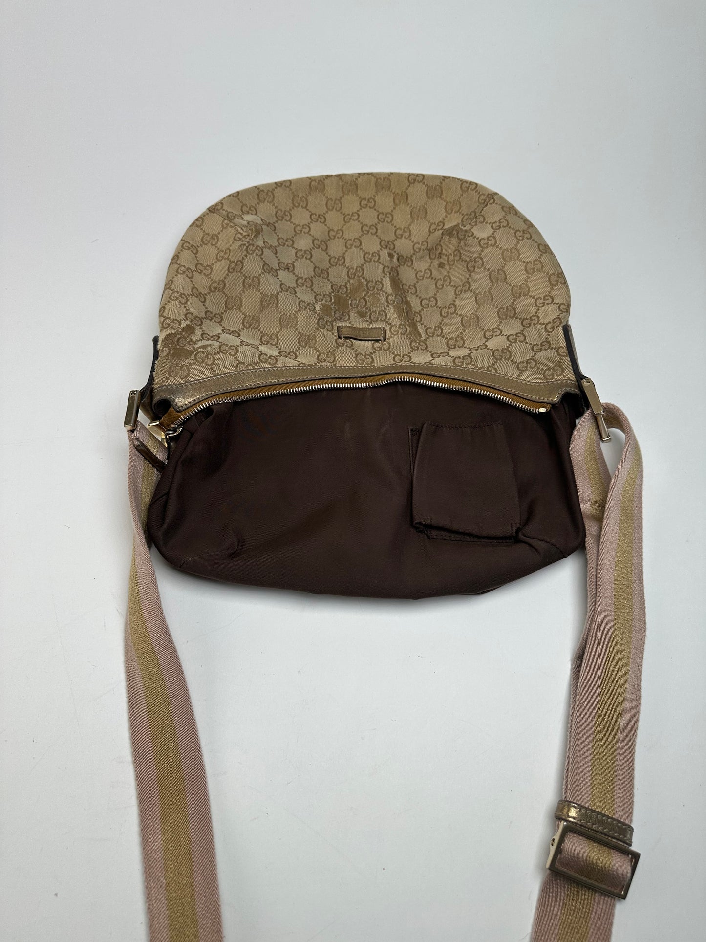 Vintage Gucci Croissant Canvas Monogram Multiway Bag Gold Beige