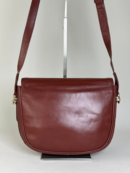 Vintage Cartier Leather Shoulder Bag Burgundy Gold