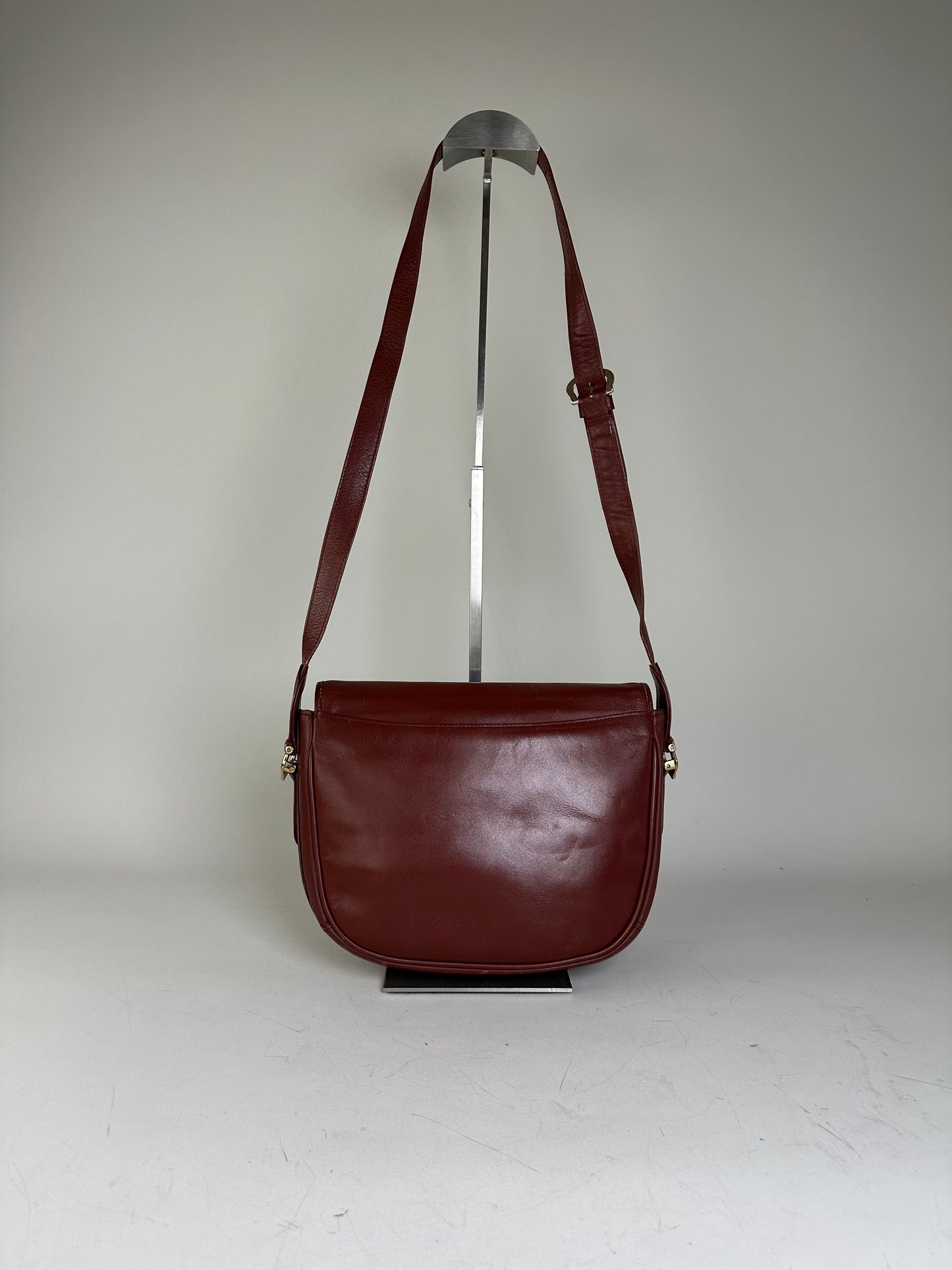 Vintage Cartier Leather Shoulder Bag Burgundy Gold