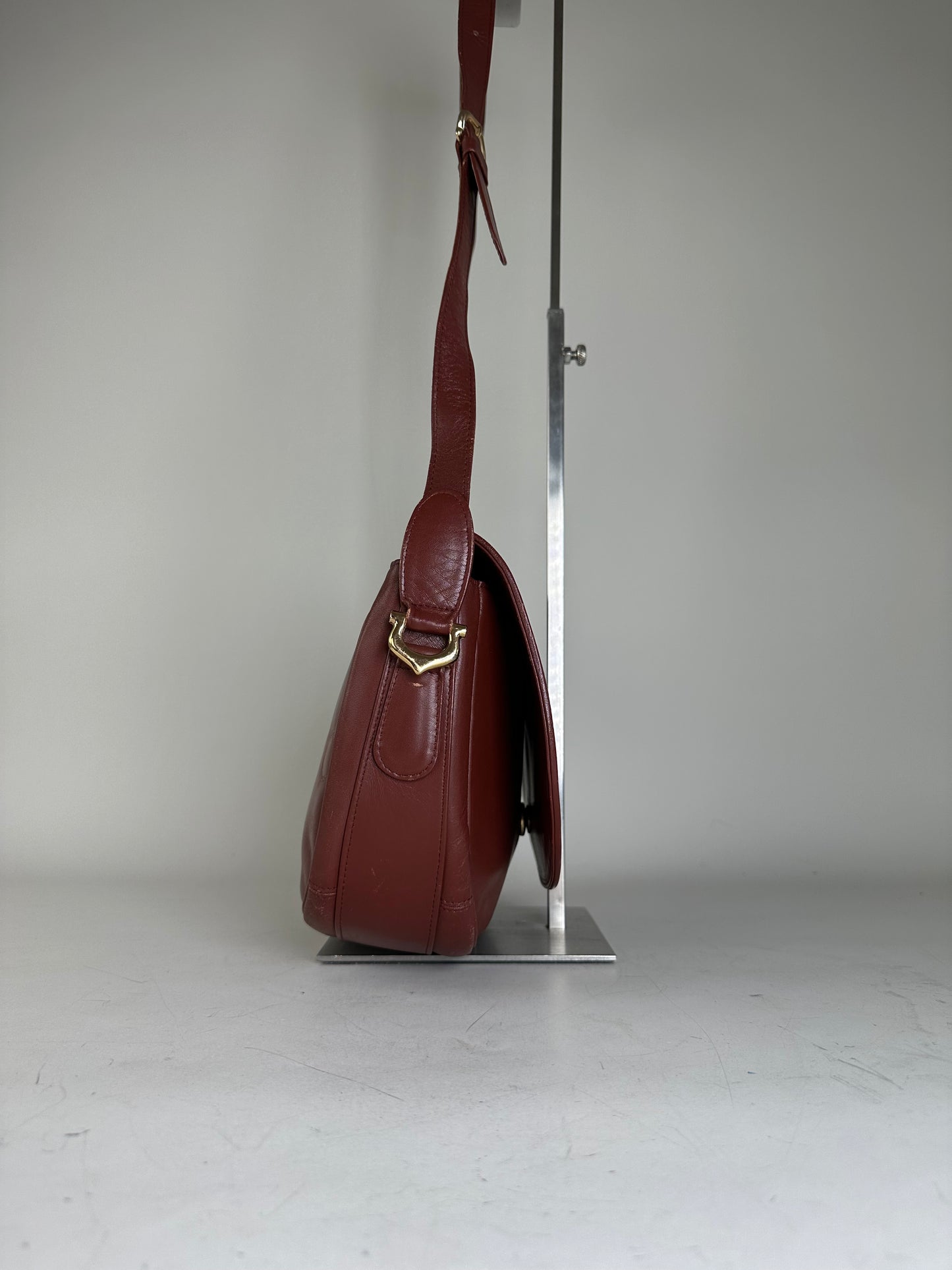 Vintage Cartier Leather Shoulder Bag Burgundy Gold