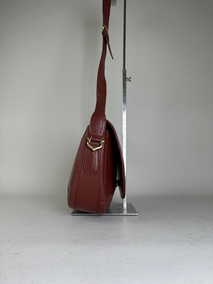 Vintage Cartier Leather Shoulder Bag Burgundy Gold