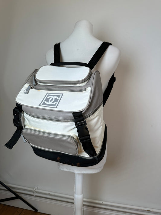 Vintage CHANEL Backpack Nylon Cream Black
