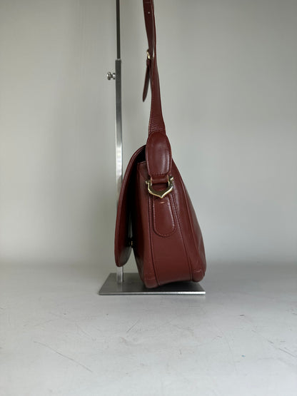 Vintage Cartier Leather Shoulder Bag Burgundy Gold