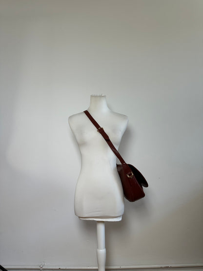 Vintage Cartier Leather Shoulder Bag Burgundy Gold