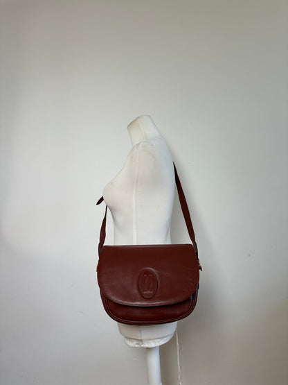 Vintage Cartier Leather Shoulder Bag Burgundy Gold