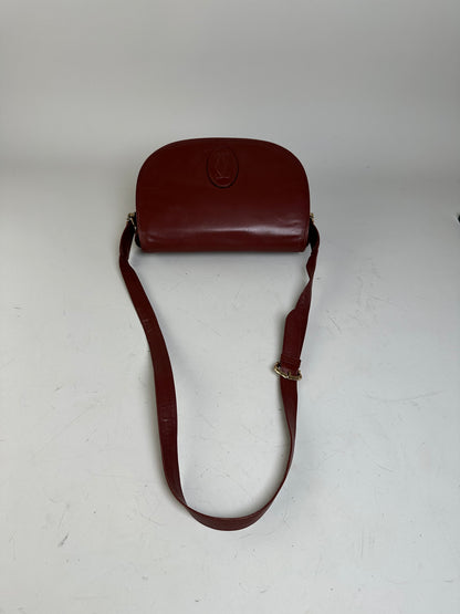 Vintage Cartier Leather Shoulder Bag Burgundy Gold