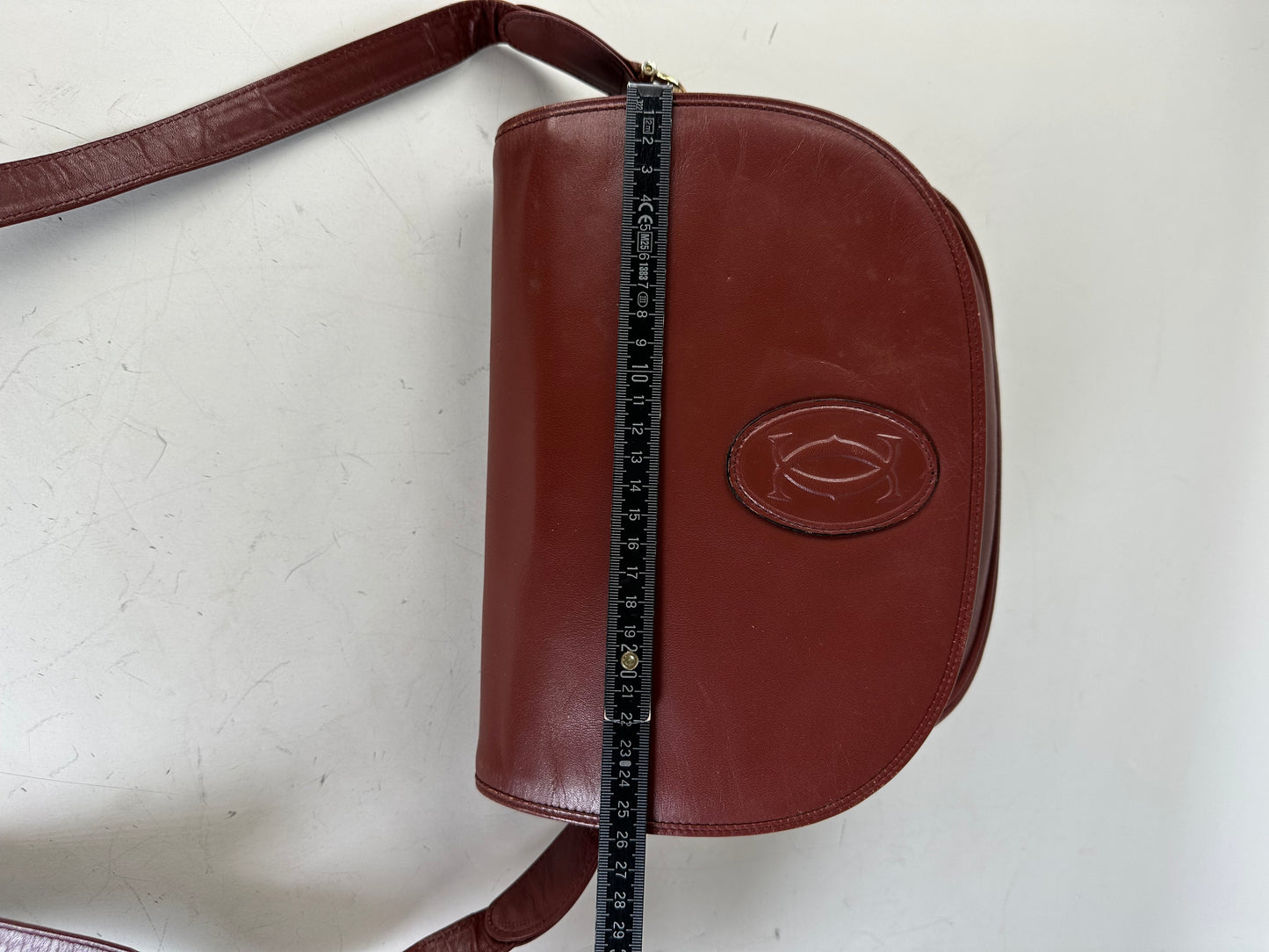 Vintage Cartier Leather Shoulder Bag Burgundy Gold