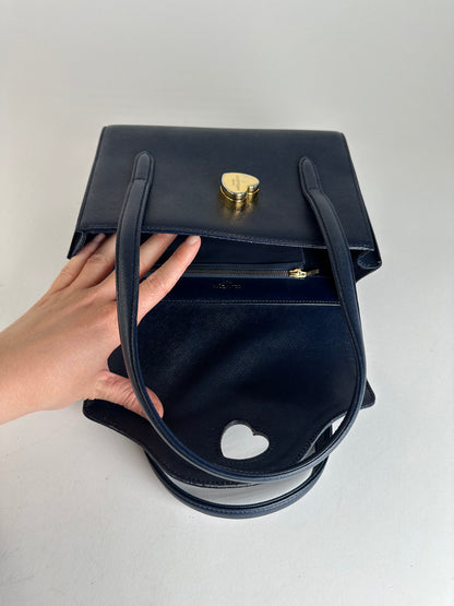 Vintage Courreges Leather Handbag Navy