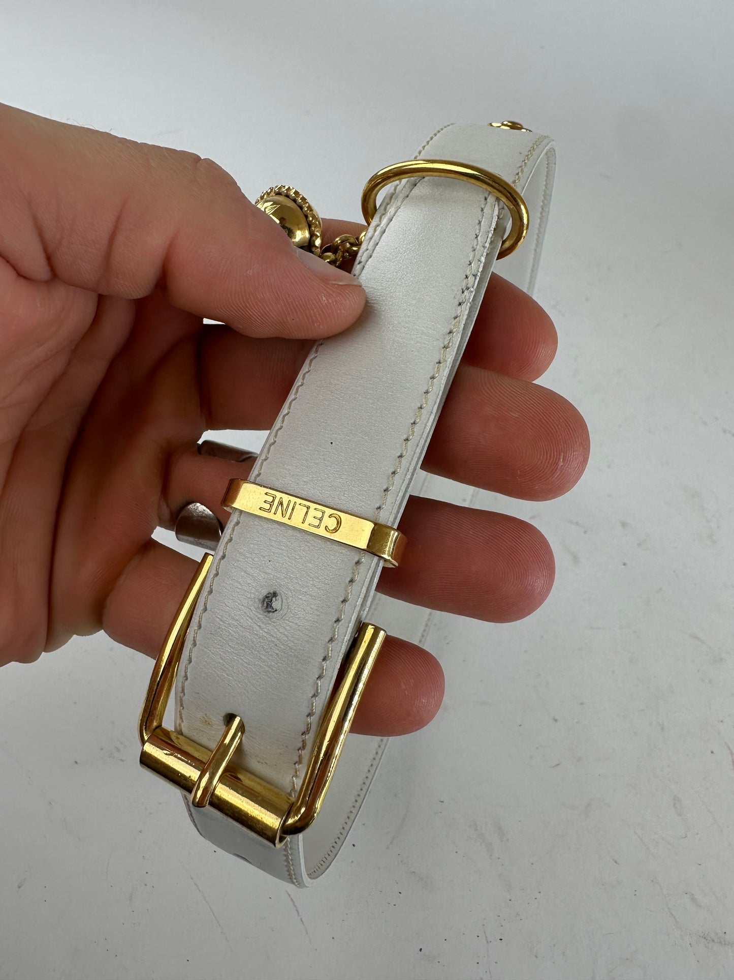 Vintage Celine Belt White Leather