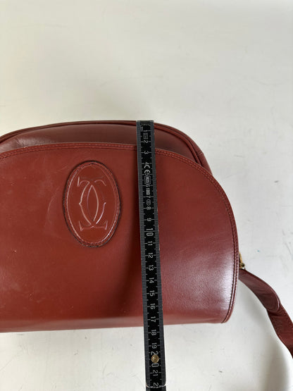 Vintage Cartier Leather Shoulder Bag Burgundy Gold