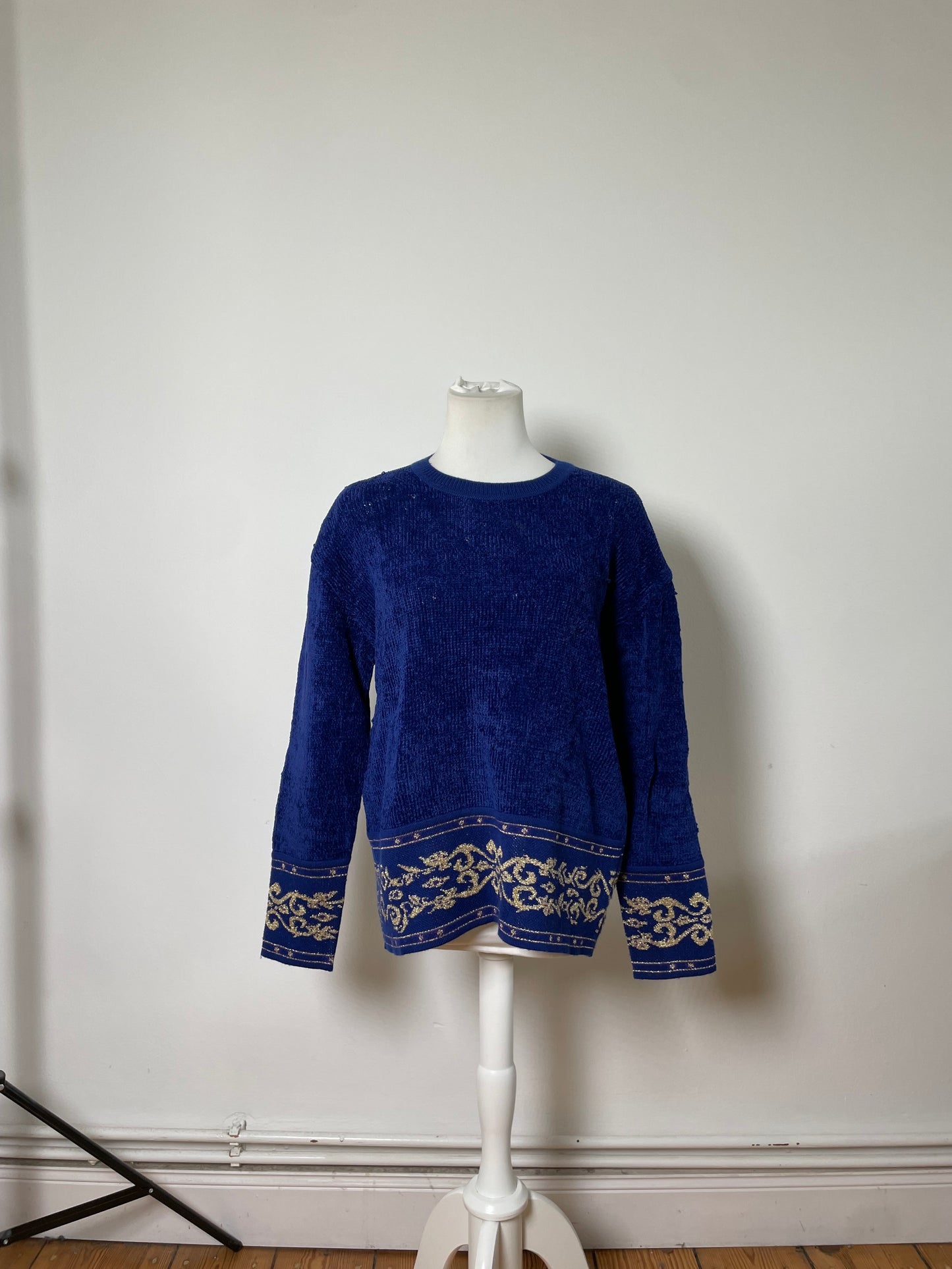 Vintage Dior Metallic Thread Sweater Blue Gold L