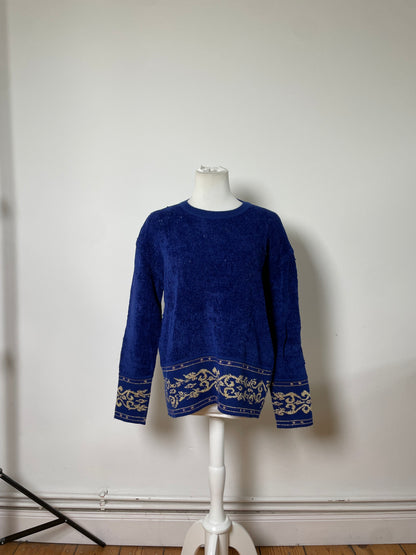 Vintage Dior Metallic Thread Sweater Blue Gold L