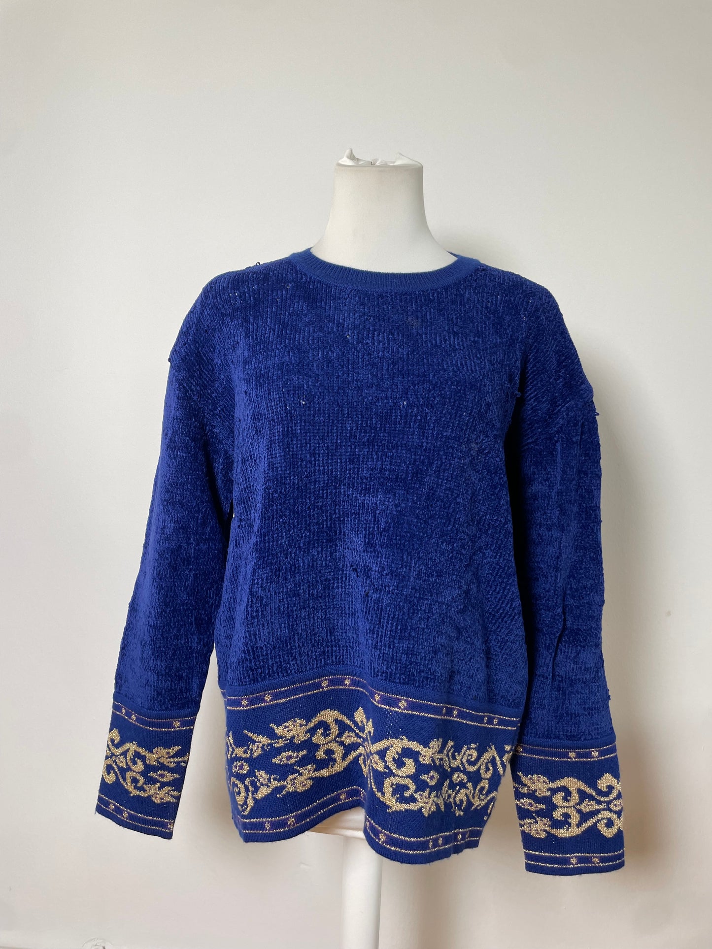 Vintage Dior Metallic Thread Sweater Blue Gold L