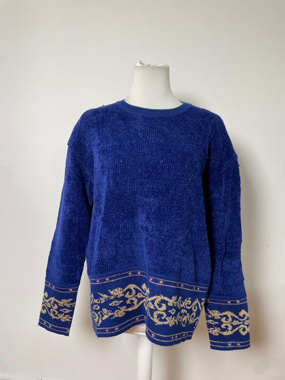 Vintage Dior Metallic Thread Sweater Blue Gold L