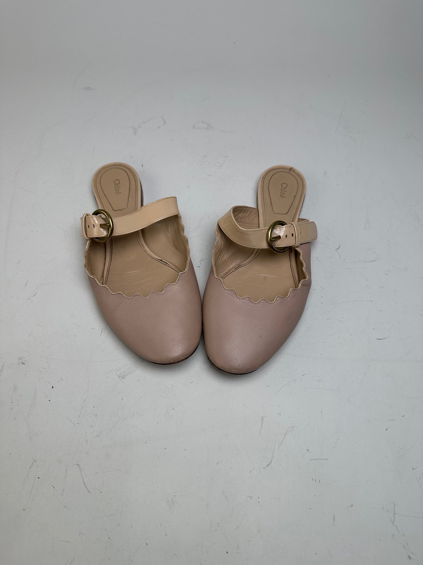 Vintage Chloe Leather Buckle Mules Blush Beige EU36