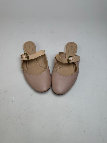 Vintage Chloe Leather Buckle Mules Blush Beige EU36