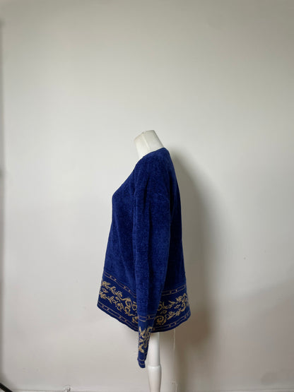 Vintage Dior Metallic Thread Sweater Blue Gold L