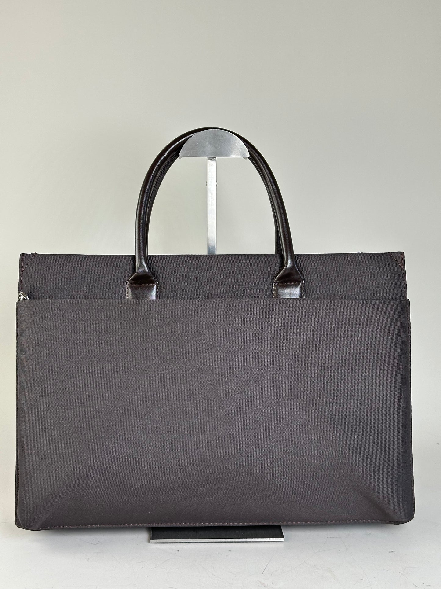 Vintage Ferragamo Nylon Leather Trim Handbag Black Brown